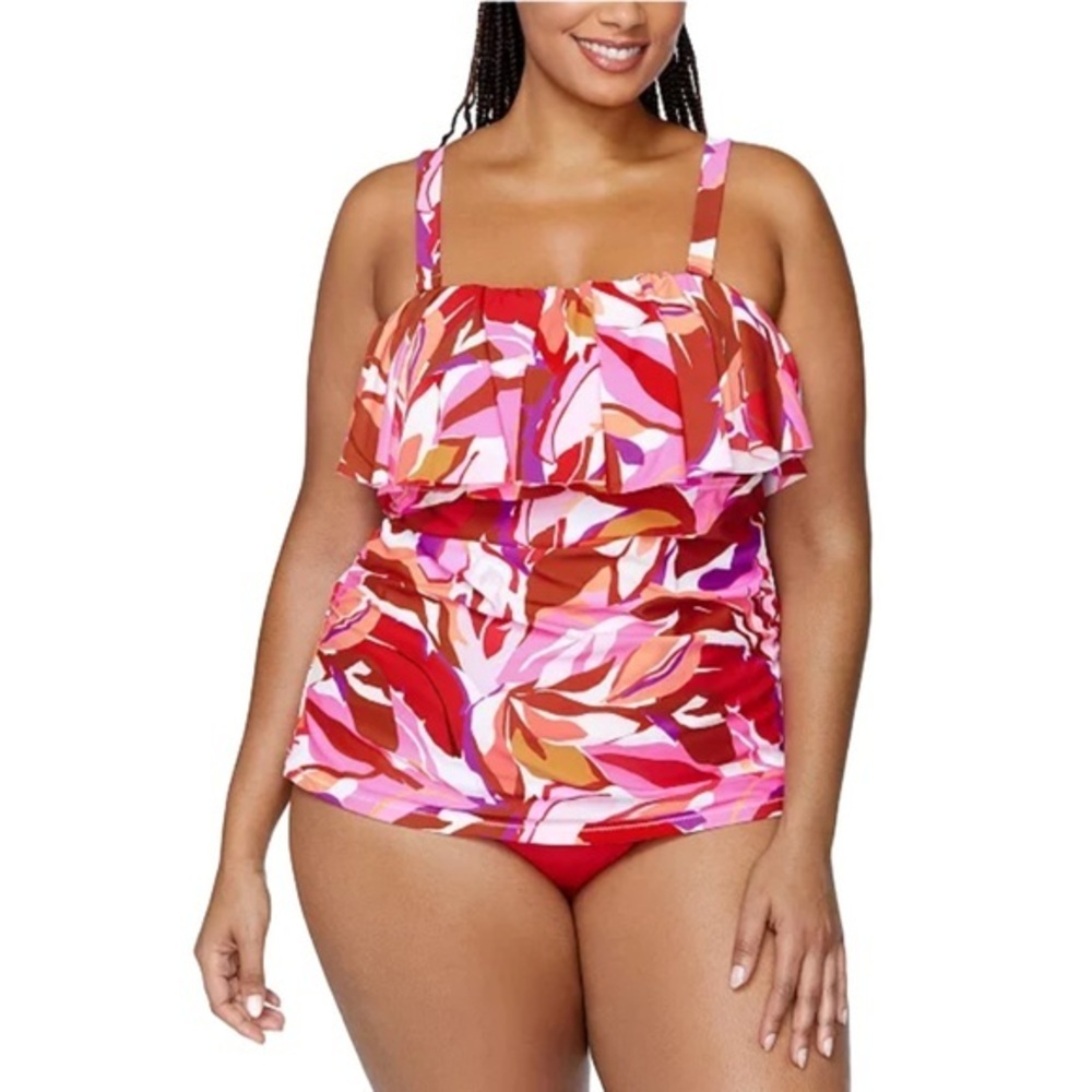 Raisins Curve Trendy Plus Size Sella Ruffled Tankini Top NWT